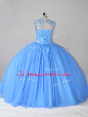 Hot Selling Blue Sleeveless Beading Floor Length Vestidos de Quinceanera