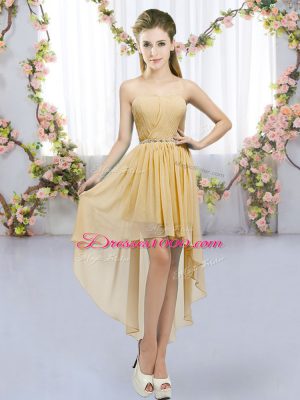 Low Price Gold Sleeveless Chiffon Lace Up Dama Dress for Quinceanera for Wedding Party