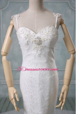 Sleeveless Court Train Backless Beading and Lace Wedding Gowns