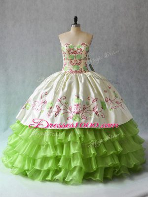 High Quality Green Sleeveless Organza Lace Up Ball Gown Prom Dress for Sweet 16 and Quinceanera