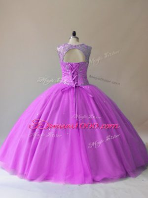 Enchanting Lilac Sleeveless Floor Length Beading Lace Up Quinceanera Dresses
