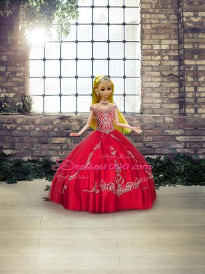 Superior Red Sleeveless Tulle Lace Up Quince Ball Gowns for Military Ball and Sweet 16 and Quinceanera