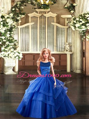 Scoop Sleeveless Lace Up Quinceanera Dress Royal Blue Tulle