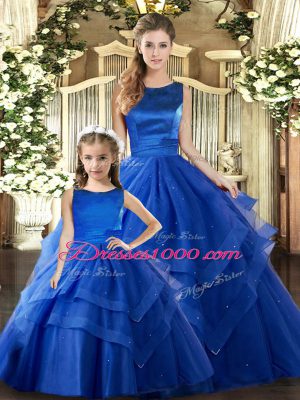 Scoop Sleeveless Lace Up Quinceanera Dress Royal Blue Tulle