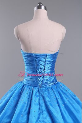 Strapless Sleeveless Lace Up Quinceanera Gown Blue Organza