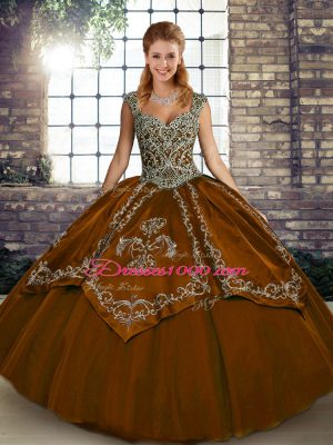Fantastic Straps Sleeveless Tulle Vestidos de Quinceanera Beading and Embroidery Lace Up
