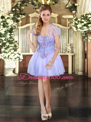 New Arrival Ball Gowns Junior Homecoming Dress Lavender Strapless Organza Sleeveless Mini Length Lace Up