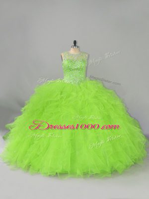 Tulle Scoop Sleeveless Lace Up Beading and Ruffles Vestidos de Quinceanera in
