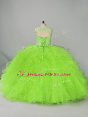 Tulle Scoop Sleeveless Lace Up Beading and Ruffles Vestidos de Quinceanera in