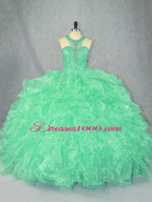 Suitable Apple Green Sleeveless Organza Zipper Sweet 16 Dresses for Sweet 16 and Quinceanera