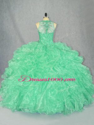 Suitable Apple Green Sleeveless Organza Zipper Sweet 16 Dresses for Sweet 16 and Quinceanera