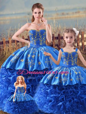 Glorious Zipper Vestidos de Quinceanera Royal Blue for Sweet 16 and Quinceanera with Embroidery and Ruffles Brush Train