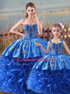 Glorious Zipper Vestidos de Quinceanera Royal Blue for Sweet 16 and Quinceanera with Embroidery and Ruffles Brush Train