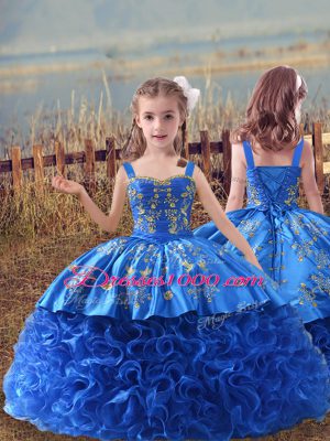 Glorious Zipper Vestidos de Quinceanera Royal Blue for Sweet 16 and Quinceanera with Embroidery and Ruffles Brush Train