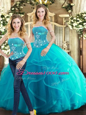 Chic Floor Length Ball Gowns Sleeveless Aqua Blue Vestidos de Quinceanera Lace Up