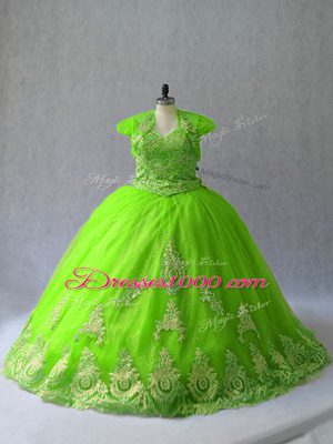 Tulle Sleeveless Quinceanera Gowns Court Train and Appliques