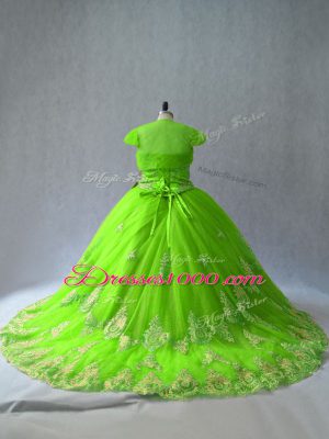 Tulle Sleeveless Quinceanera Gowns Court Train and Appliques