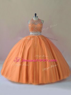 Halter Top Sleeveless Backless Sweet 16 Dresses Orange Tulle