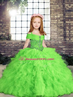 Ball Gowns Beading and Ruffles Kids Formal Wear Lace Up Tulle Sleeveless Floor Length