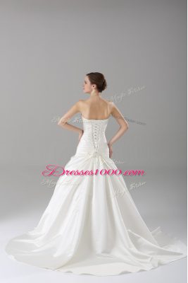 Best Selling White Taffeta Lace Up Wedding Dresses Sleeveless Brush Train Beading