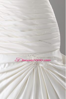 Best Selling White Taffeta Lace Up Wedding Dresses Sleeveless Brush Train Beading