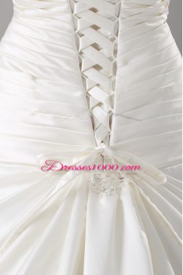 Best Selling White Taffeta Lace Up Wedding Dresses Sleeveless Brush Train Beading