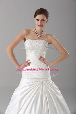 Best Selling White Taffeta Lace Up Wedding Dresses Sleeveless Brush Train Beading