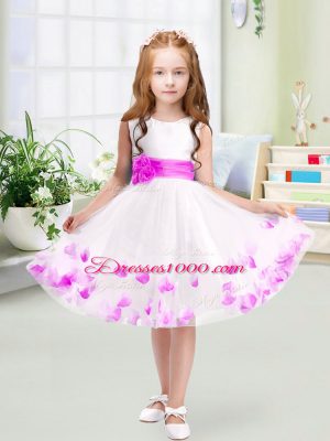 Dynamic Tulle Sleeveless Knee Length Flower Girl Dress and Appliques and Belt