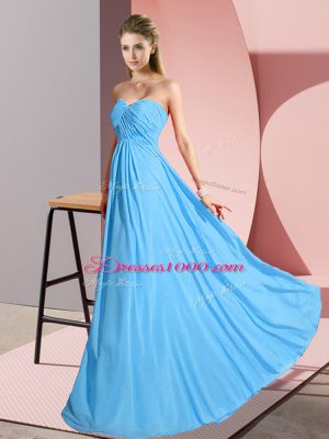 Amazing Aqua Blue Chiffon Lace Up Prom Dresses Sleeveless Floor Length Ruching