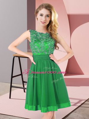 Green Empire Chiffon Scoop Sleeveless Beading and Appliques Mini Length Backless Dama Dress