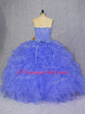 Fancy Floor Length Lace Up Quince Ball Gowns Purple for Sweet 16 and Quinceanera with Appliques and Ruffles