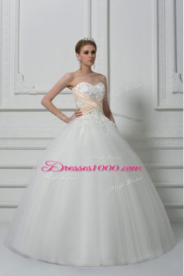 White Wedding Dresses Wedding Party with Beading and Lace Sweetheart Sleeveless Lace Up