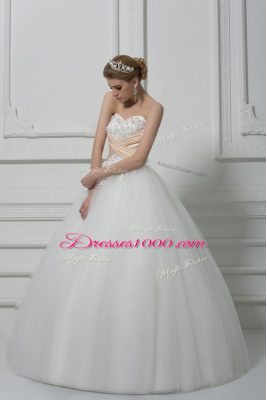 White Wedding Dresses Wedding Party with Beading and Lace Sweetheart Sleeveless Lace Up