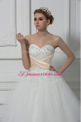 White Wedding Dresses Wedding Party with Beading and Lace Sweetheart Sleeveless Lace Up