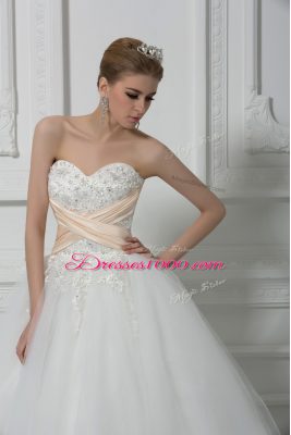 White Wedding Dresses Wedding Party with Beading and Lace Sweetheart Sleeveless Lace Up