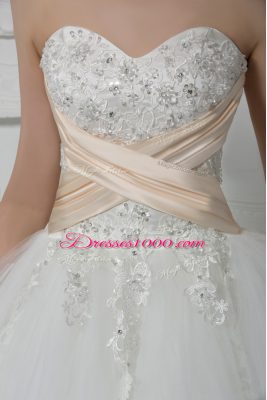 White Wedding Dresses Wedding Party with Beading and Lace Sweetheart Sleeveless Lace Up