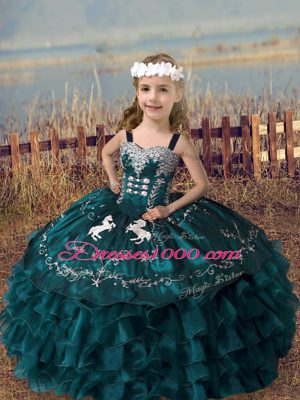 Exquisite Green Teens Party Dress Wedding Party with Embroidery and Ruffled Layers Straps Sleeveless Lace Up