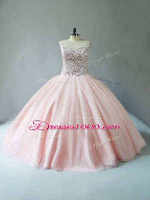 Smart Peach Sweetheart Lace Up Beading Quinceanera Gown Sleeveless