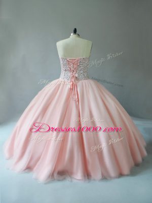 Smart Peach Sweetheart Lace Up Beading Quinceanera Gown Sleeveless