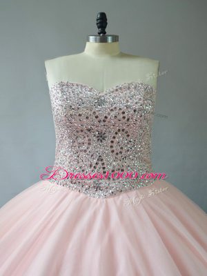 Smart Peach Sweetheart Lace Up Beading Quinceanera Gown Sleeveless