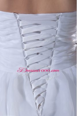 White Tulle Lace Up Wedding Gowns Sleeveless Brush Train Beading and Lace