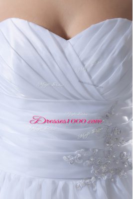 White Tulle Lace Up Wedding Gowns Sleeveless Brush Train Beading and Lace