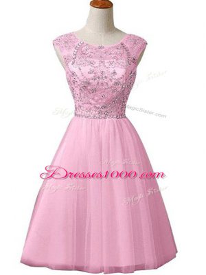 Mini Length A-line Sleeveless Baby Pink Prom Gown Zipper