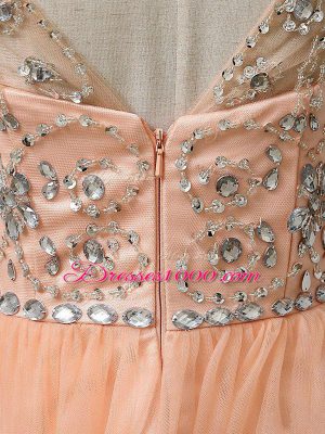 Mini Length A-line Sleeveless Baby Pink Prom Gown Zipper