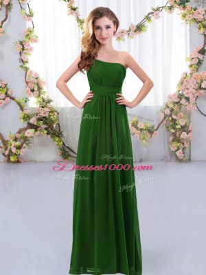 Floor Length Dark Green Court Dresses for Sweet 16 One Shoulder Sleeveless Zipper