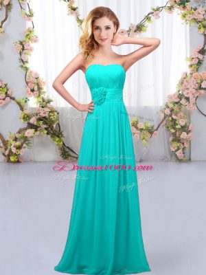 Affordable Chiffon Sweetheart Sleeveless Lace Up Hand Made Flower Quinceanera Court Dresses in Aqua Blue