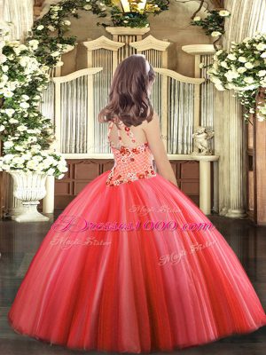 Adorable Halter Top Sleeveless Tulle Pageant Gowns For Girls Appliques Lace Up