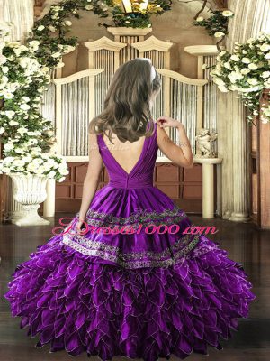 Stylish Floor Length Eggplant Purple Pageant Gowns V-neck Sleeveless Backless