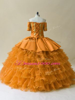 Enchanting Gold Sweet 16 Dresses Sweet 16 and Quinceanera with Embroidery and Ruffled Layers Off The Shoulder Sleeveless Lace Up