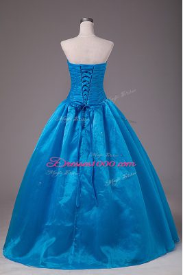 Blue Sleeveless Beading Floor Length Quinceanera Dresses